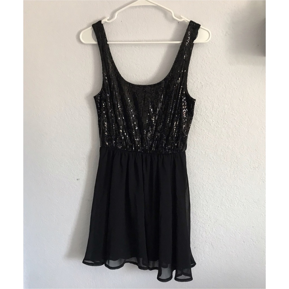 Nollie M black sequin chiffon skater dress